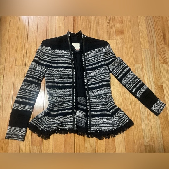 REBECCA Taylor Black and White Striped Jacket Size 0 - Picture 1 of 7